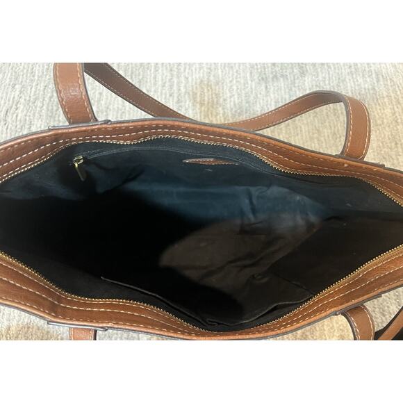 Fossil Rachel Leather Black Striped Tote Purse, Leather, Key Charm, Classic Bag - Picture 8 of 11